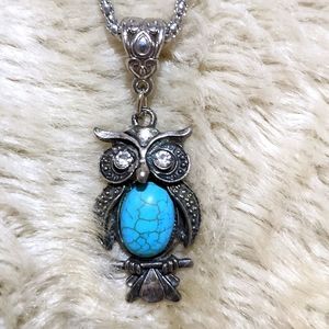Owl Pendant/Necklace with Faux Turquoise and Crystal Eyes